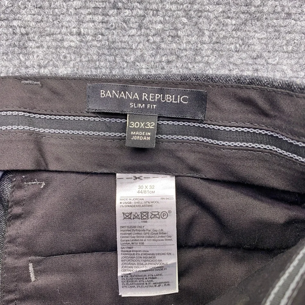 Banana Republic Mens Slim Fit Flannel Wool Trousers Charcoal Grey Sz 30 384412